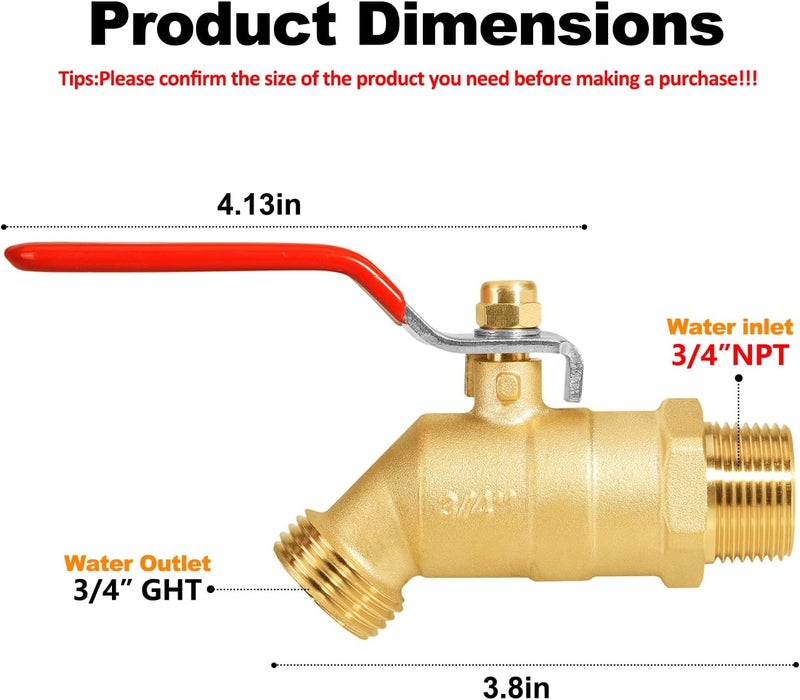SIGURANTA 3/4" NPT/MIP Brass Male Hose Faucet, Water Spigot with 3/4" Male GHT Thread, Heavy-Duty Outdoor Hose Full-Flow Valve Outdoor Faucet (3/4" NPT Inlet Long Handle 2PCS) - Image 2